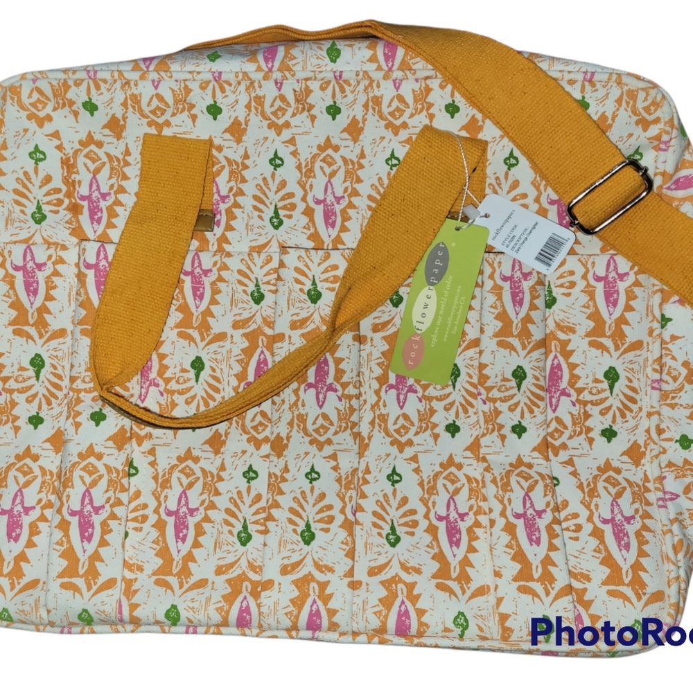 NWT Boutique RockPaperFlower Zara Orange Overnighter Bag Orange Geometric Floral